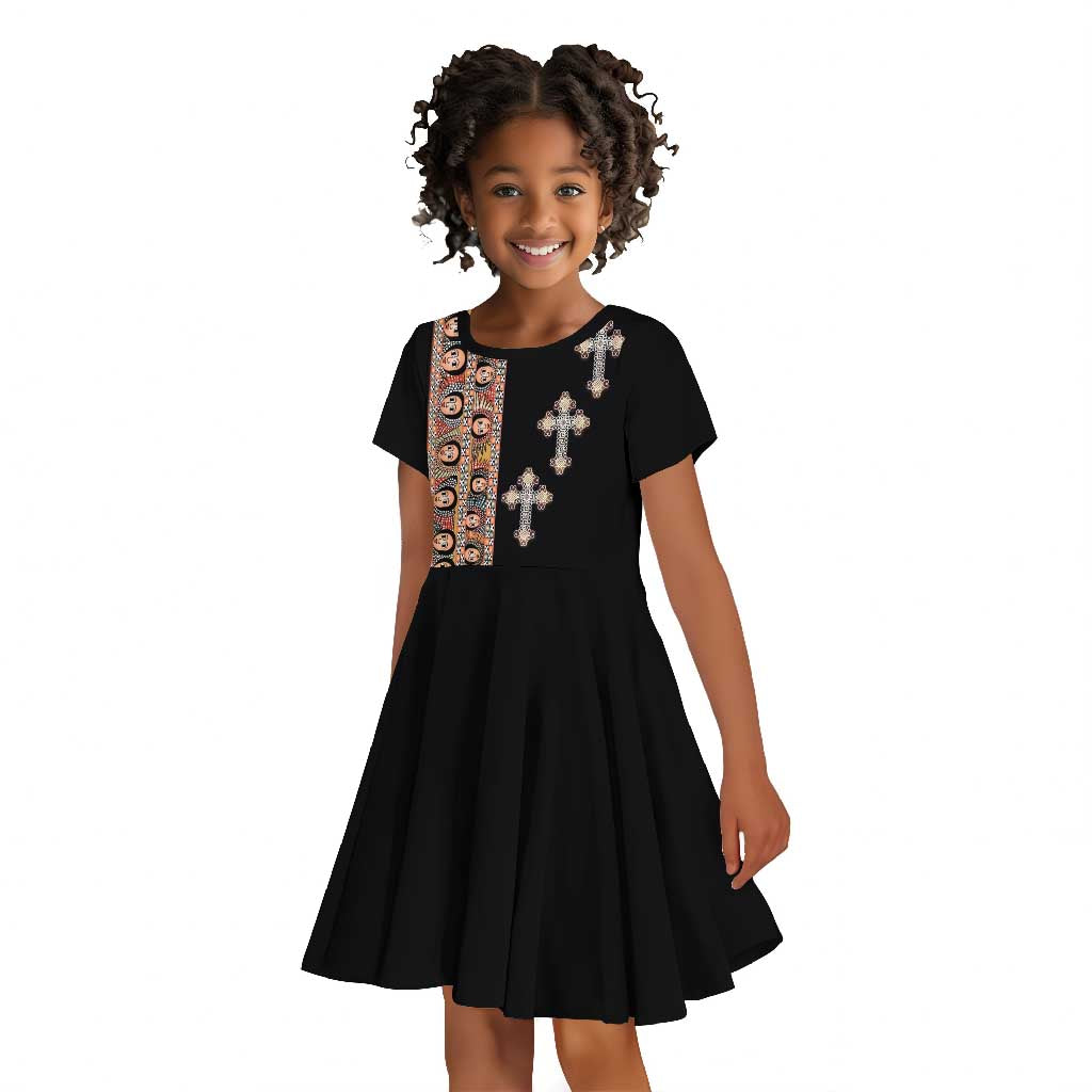 Ethiopia Angels Tilet With Cross Kid Short Sleeve Dress Black Color