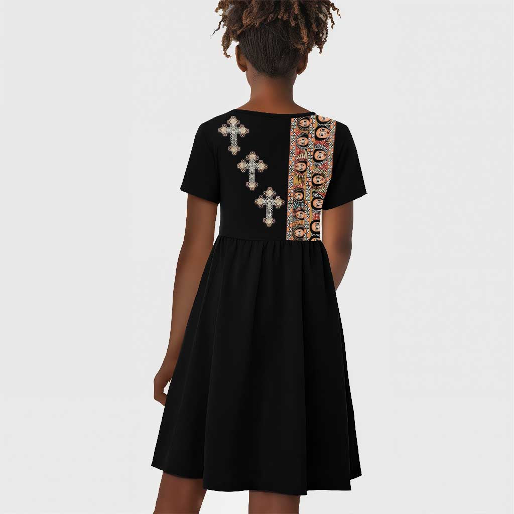 Ethiopia Angels Tilet With Cross Kid Short Sleeve Dress Black Color