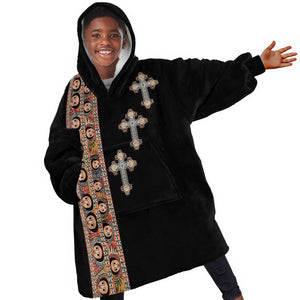 Ethiopia Angels Tilet With Cross Kid Wearable Blanket Hoodie Black Color