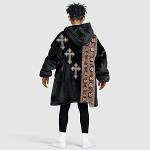 Ethiopia Angels Tilet With Cross Kid Wearable Blanket Hoodie Black Color