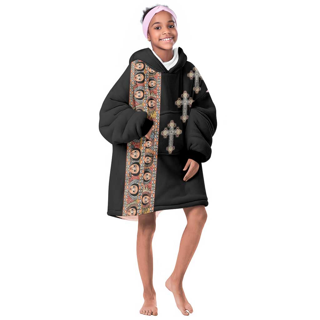 Ethiopia Angels Tilet With Cross Kid Wearable Blanket Hoodie Black Color