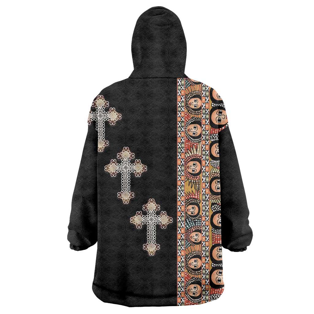 Ethiopia Angels Tilet With Cross Kid Wearable Blanket Hoodie Black Color
