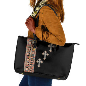Ethiopia Angels Tilet With Cross Leather Tote Bag Black Color