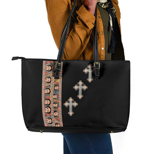 Ethiopia Angels Tilet With Cross Leather Tote Bag Black Color