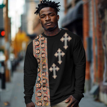 Ethiopia Angels Tilet With Cross Long Sleeve Shirt Black Color