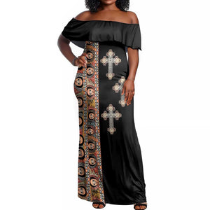 Ethiopia Angels Tilet With Cross Off Shoulder Maxi Dress Black Color