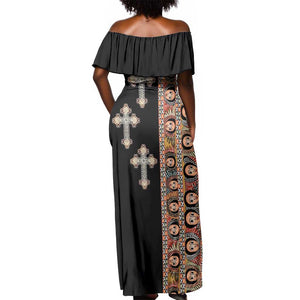 Ethiopia Angels Tilet With Cross Off Shoulder Maxi Dress Black Color