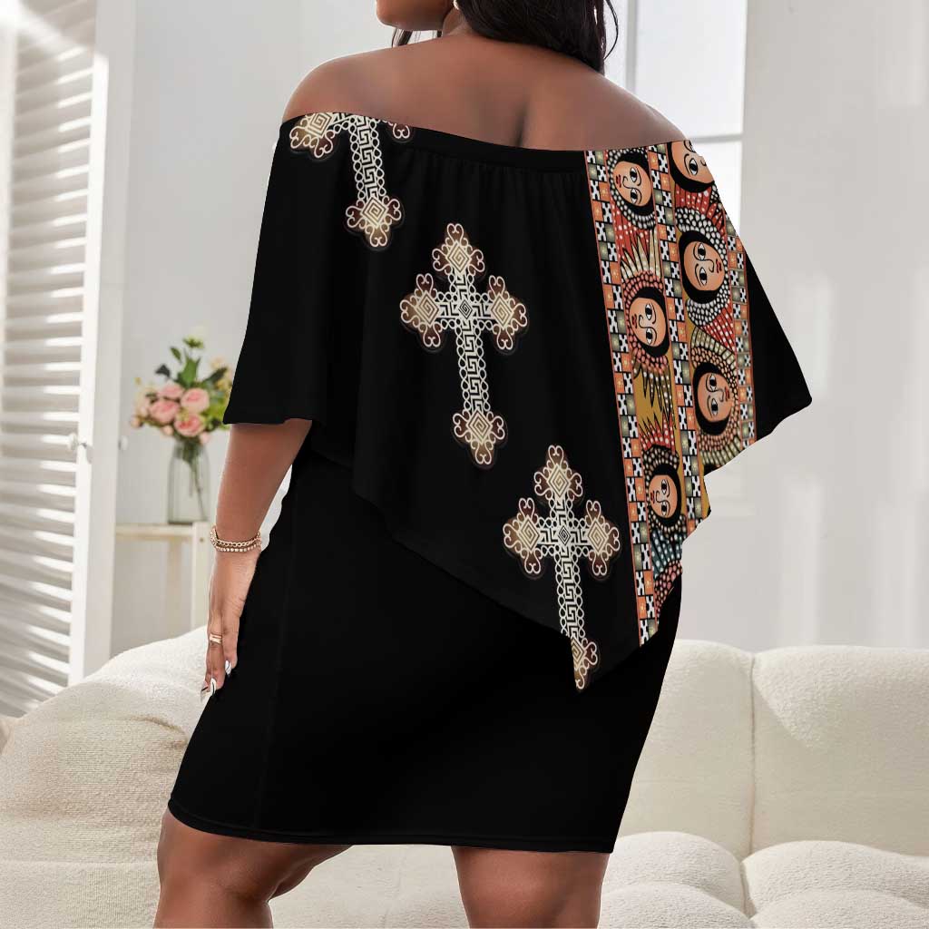Ethiopia Angels Tilet With Cross Off Shoulder Short Dress Black Color