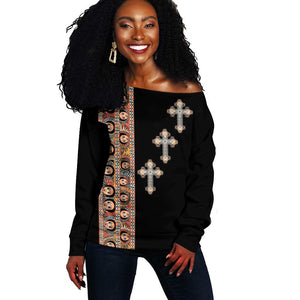 Ethiopia Angels Tilet With Cross Off Shoulder Sweater Black Color