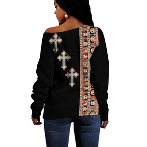 Ethiopia Angels Tilet With Cross Off Shoulder Sweater Black Color
