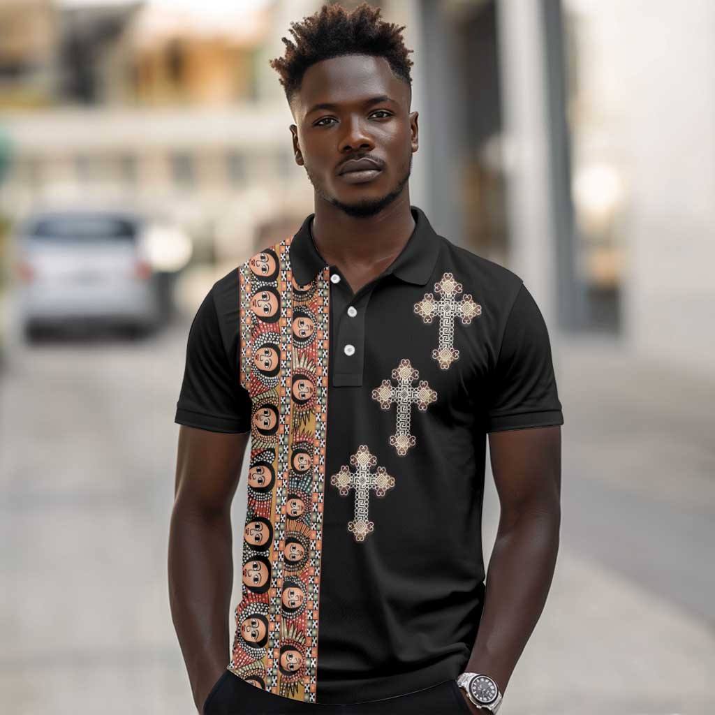 Ethiopia Angels Tilet With Cross Polo Shirt Black Color