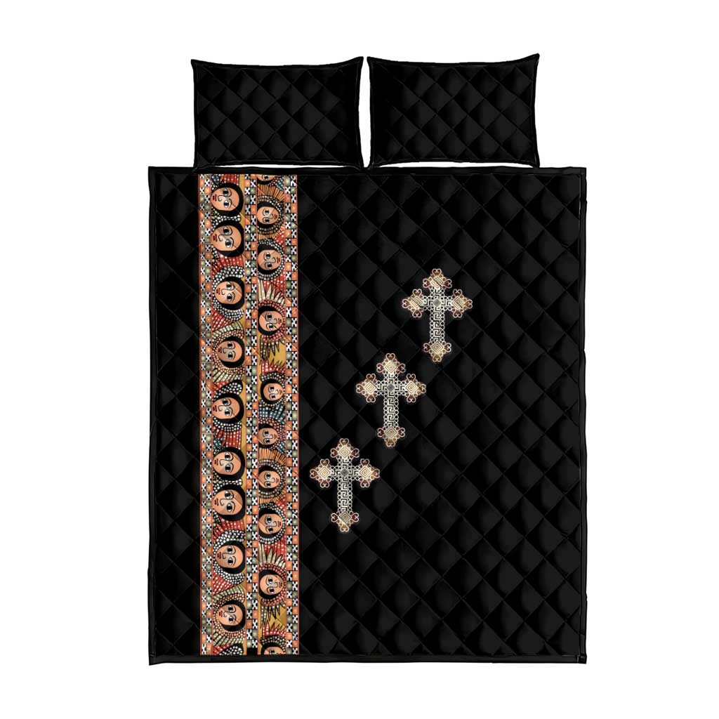 Ethiopia Angels Tilet With Cross Quilt Bed Set Black Color