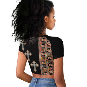 Ethiopia Angels Tilet With Cross Raglan Cropped T shirt Black Color