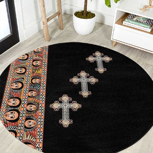 Ethiopia Angels Tilet With Cross Round Carpet Black Color