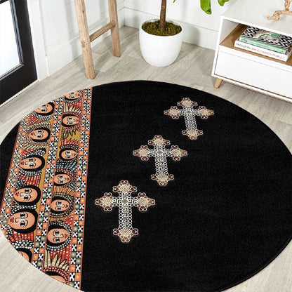 Ethiopia Angels Tilet With Cross Round Carpet Black Color