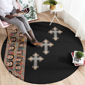 Ethiopia Angels Tilet With Cross Round Carpet Black Color