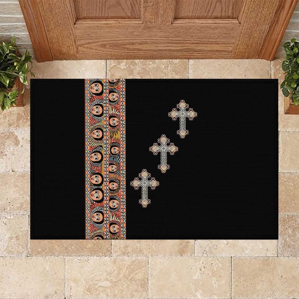 Ethiopia Angels Tilet With Cross Rubber Doormat Black Color