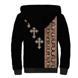 Ethiopia Angels Tilet With Cross Sherpa Hoodie Black Color