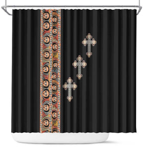 Ethiopia Angels Tilet With Cross Shower Curtain Black Color