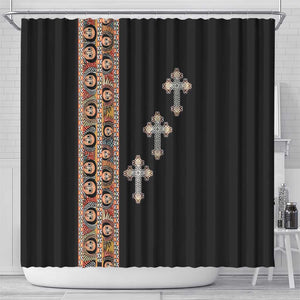 Ethiopia Angels Tilet With Cross Shower Curtain Black Color