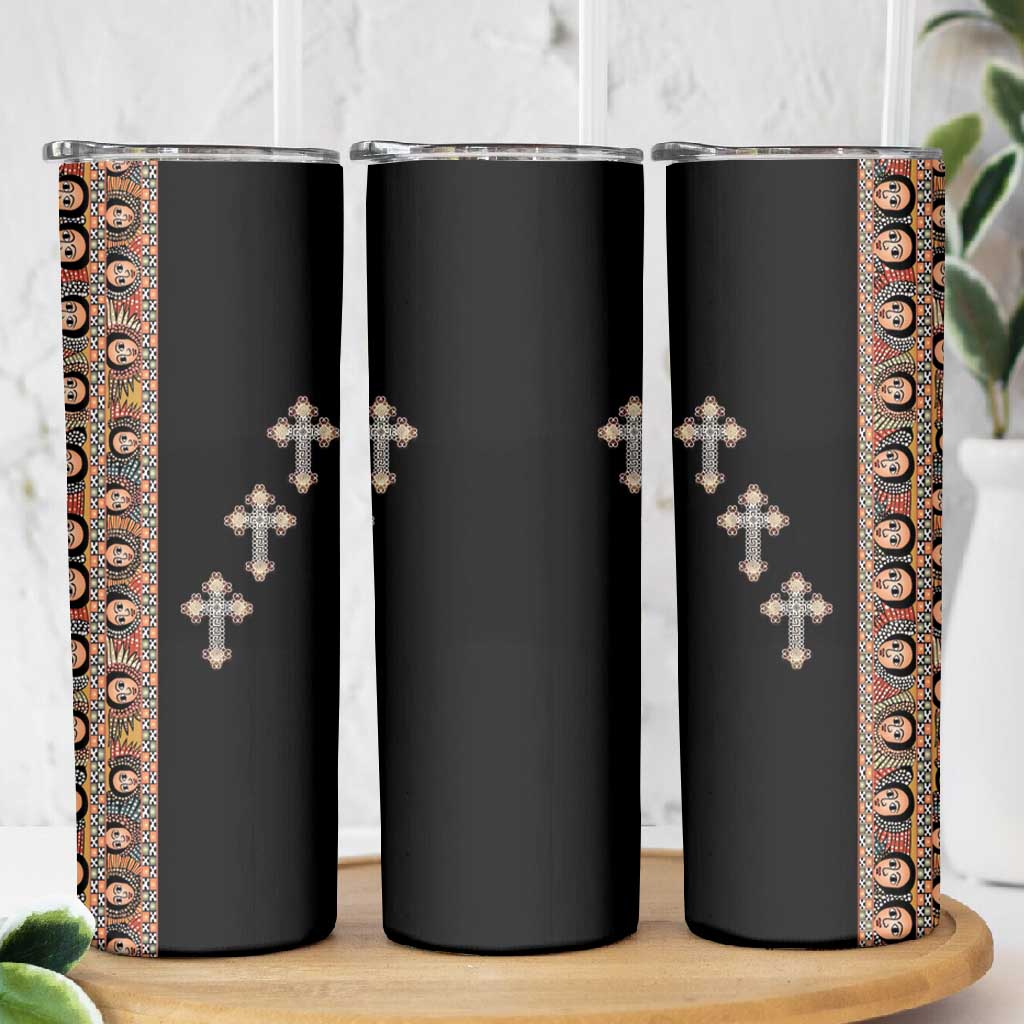 Ethiopia Angels Tilet With Cross Skinny Tumbler Black Color
