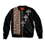 Ethiopia Angels Tilet With Cross Sleeve Zip Bomber Jacket Black Color