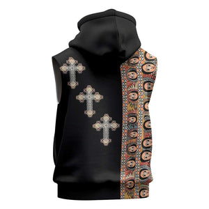 Ethiopia Angels Tilet With Cross Sleeveless Hoodie Black Color - African Pride