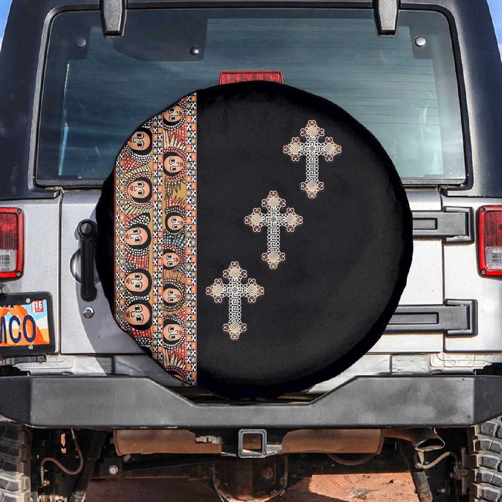 Ethiopia Angels Tilet With Cross Spare Tire Cover Black Color