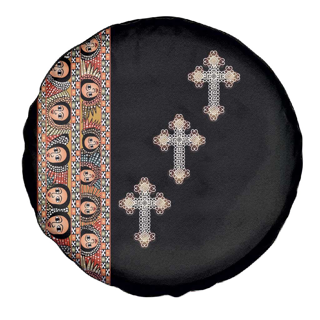 Ethiopia Angels Tilet With Cross Spare Tire Cover Black Color
