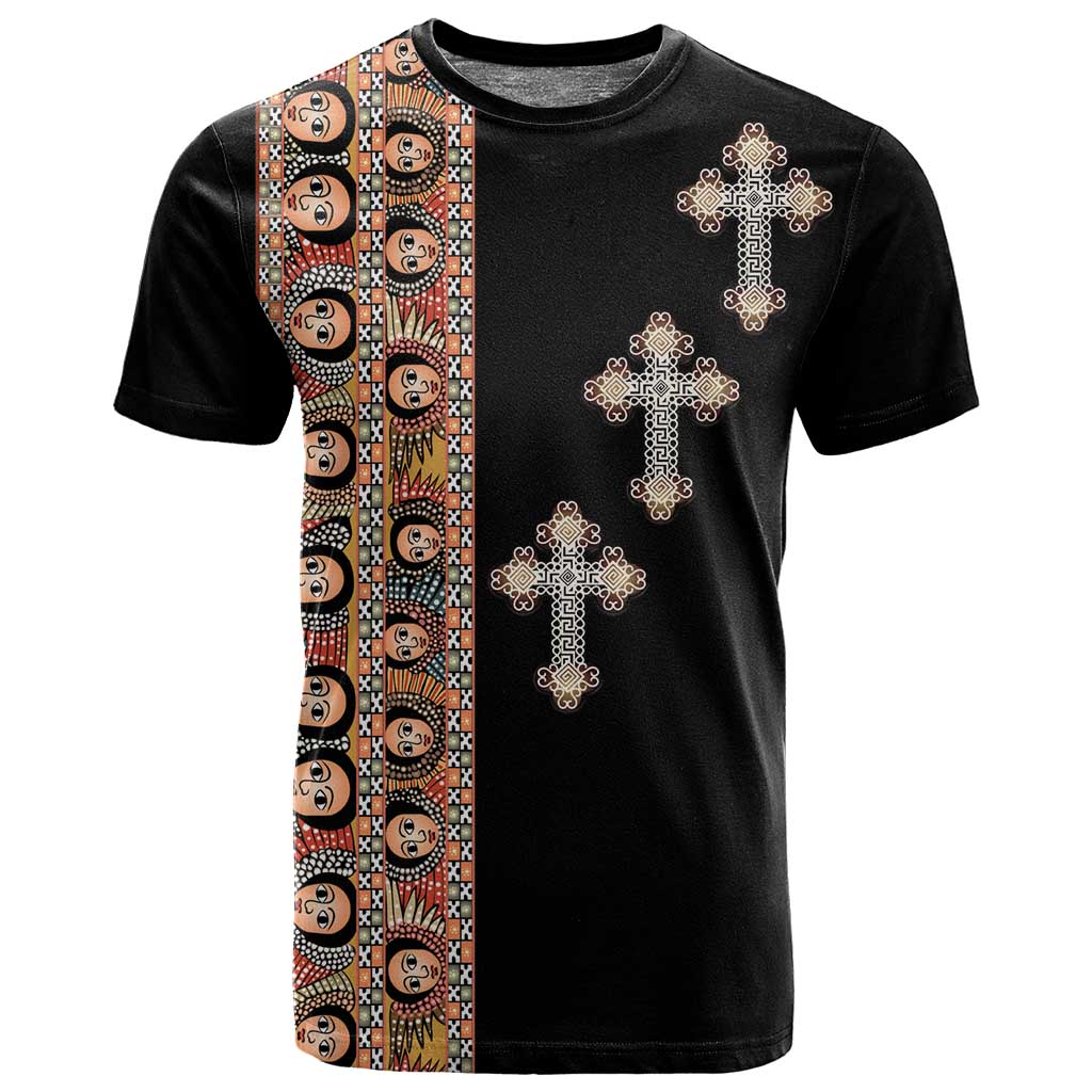 Ethiopia Angels Tilet With Cross T shirt Black Color