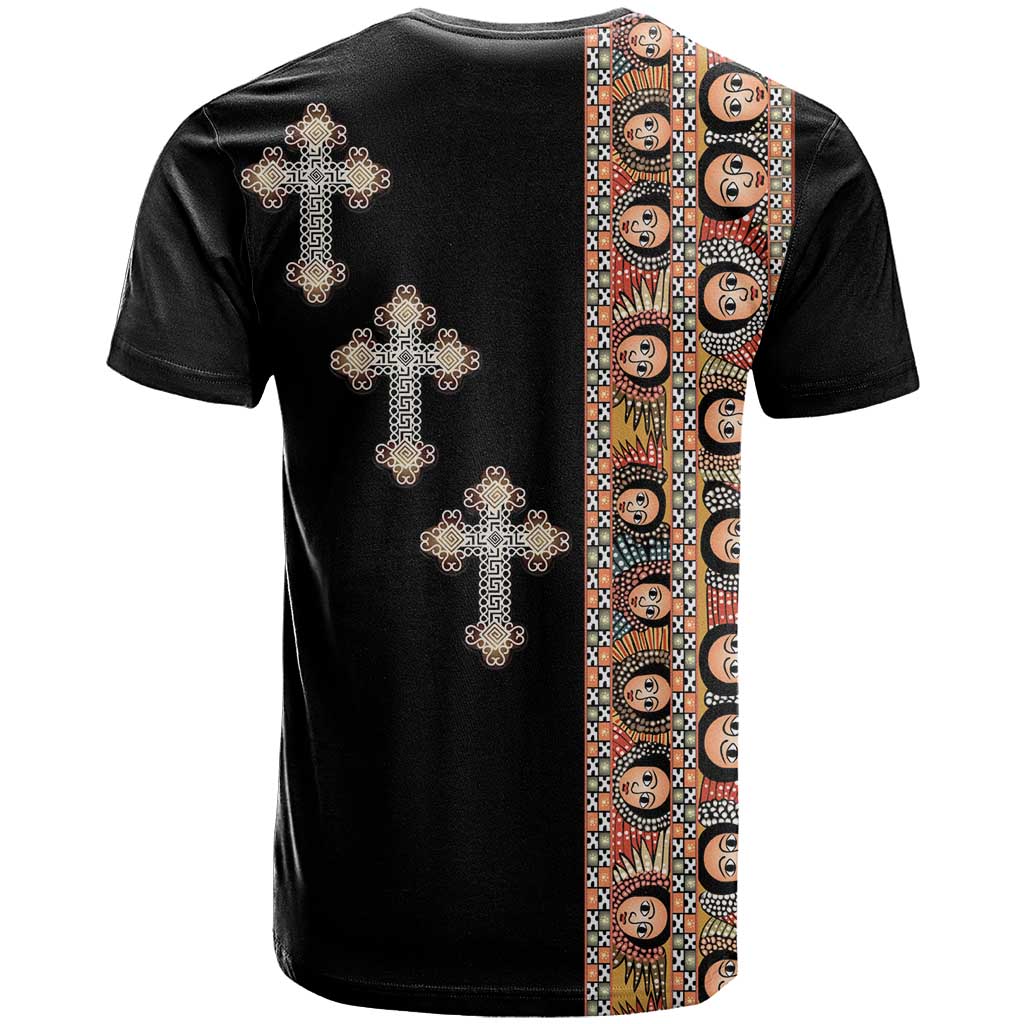 Ethiopia Angels Tilet With Cross T shirt Black Color