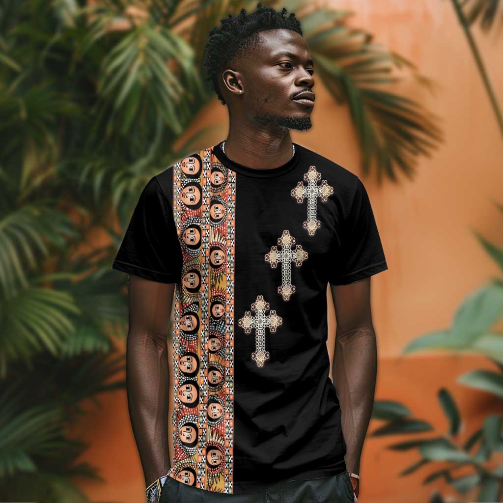 Ethiopia Angels Tilet With Cross T shirt Black Color
