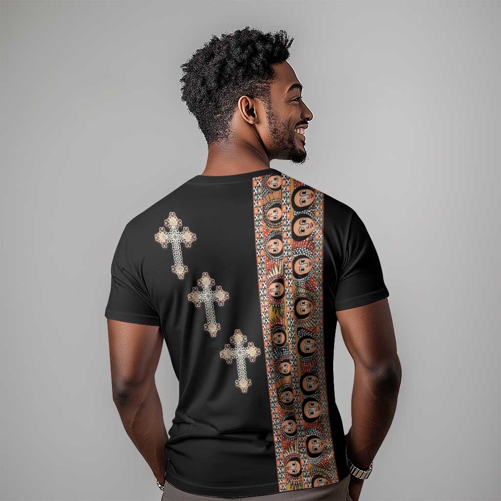 Ethiopia Angels Tilet With Cross T shirt Black Color