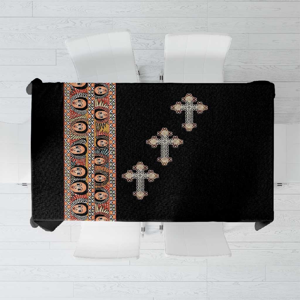 Ethiopia Angels Tilet With Cross Tablecloth Black Color