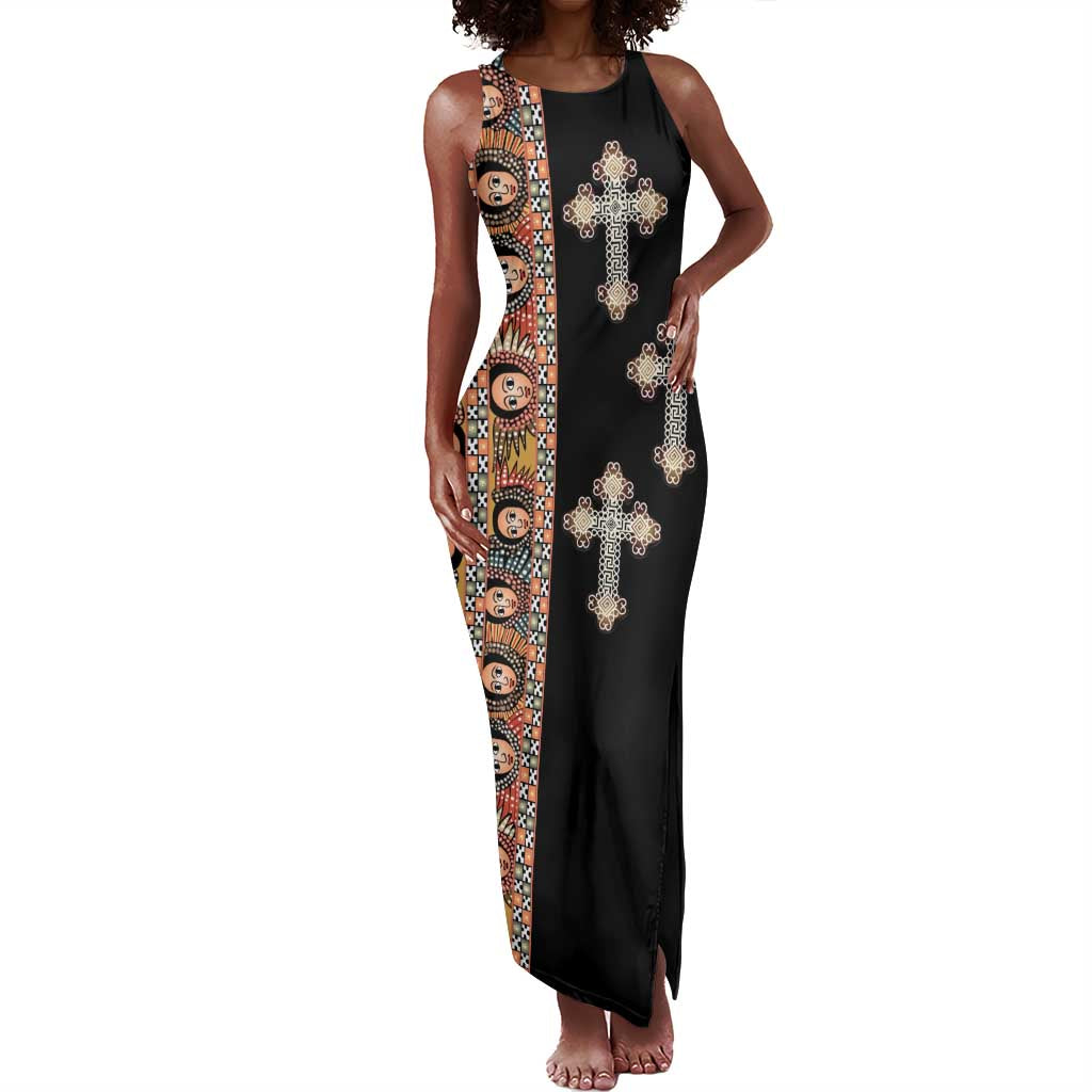 Ethiopia Angels Tilet With Cross Tank Maxi Dress Black Color