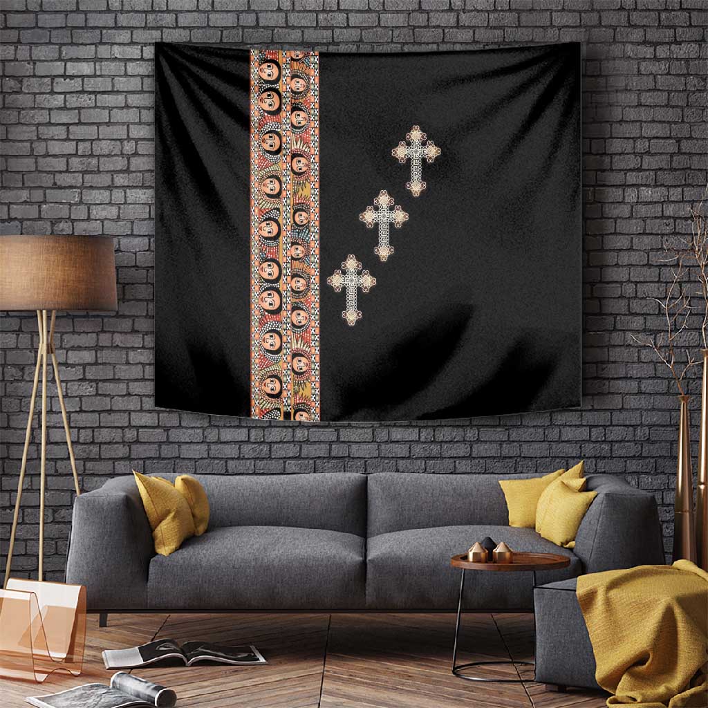 Ethiopia Angels Tilet With Cross Tapestry Black Color