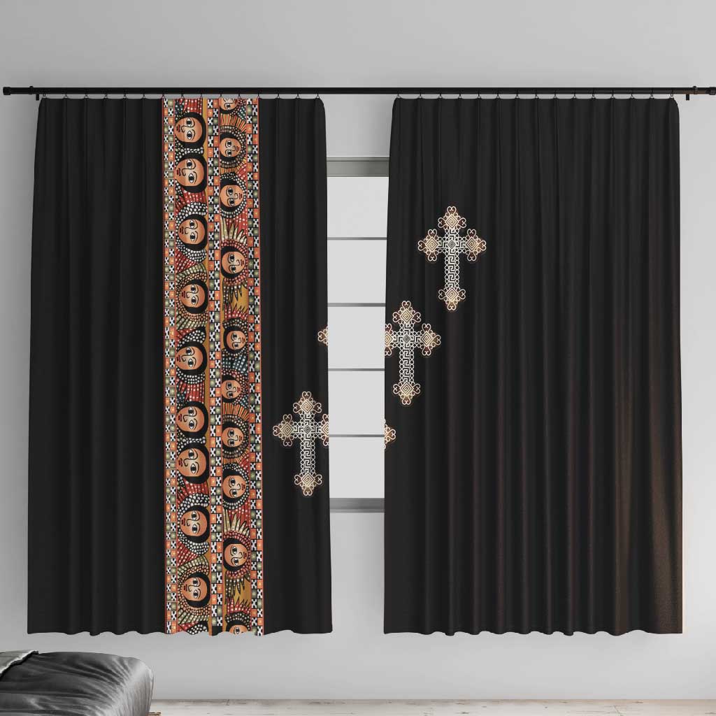 Ethiopia Angels Tilet With Cross Window Curtain Black Color