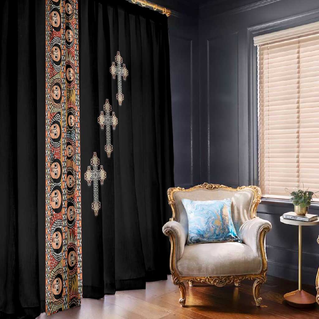 Ethiopia Angels Tilet With Cross Window Curtain Black Color