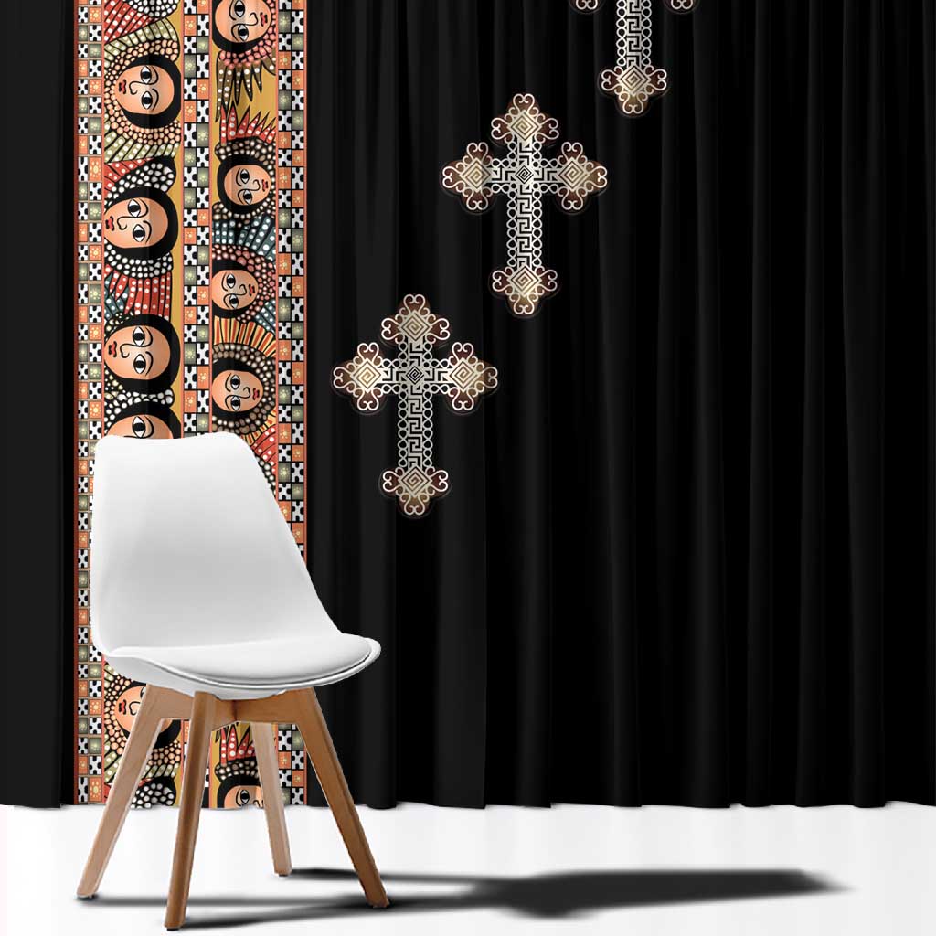 Ethiopia Angels Tilet With Cross Window Curtain Black Color