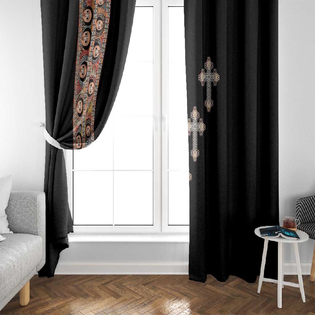 Ethiopia Angels Tilet With Cross Window Curtain Black Color