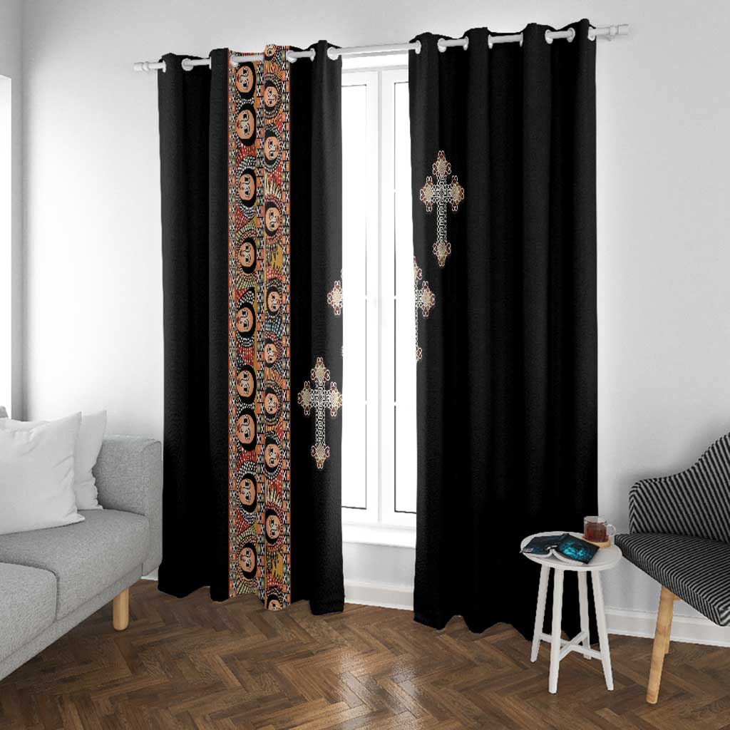 Ethiopia Angels Tilet With Cross Window Curtain Black Color
