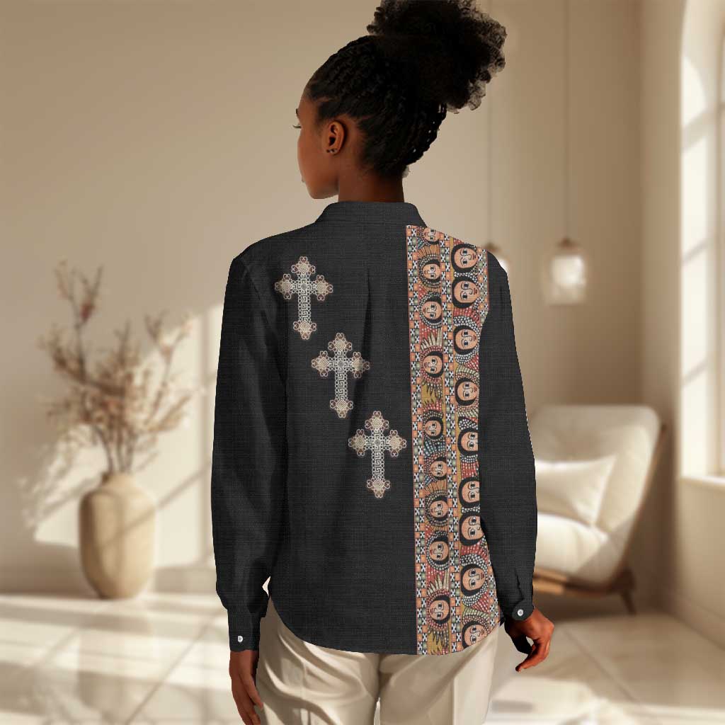 Ethiopia Angels Tilet With Cross Women Casual Shirt Black Color
