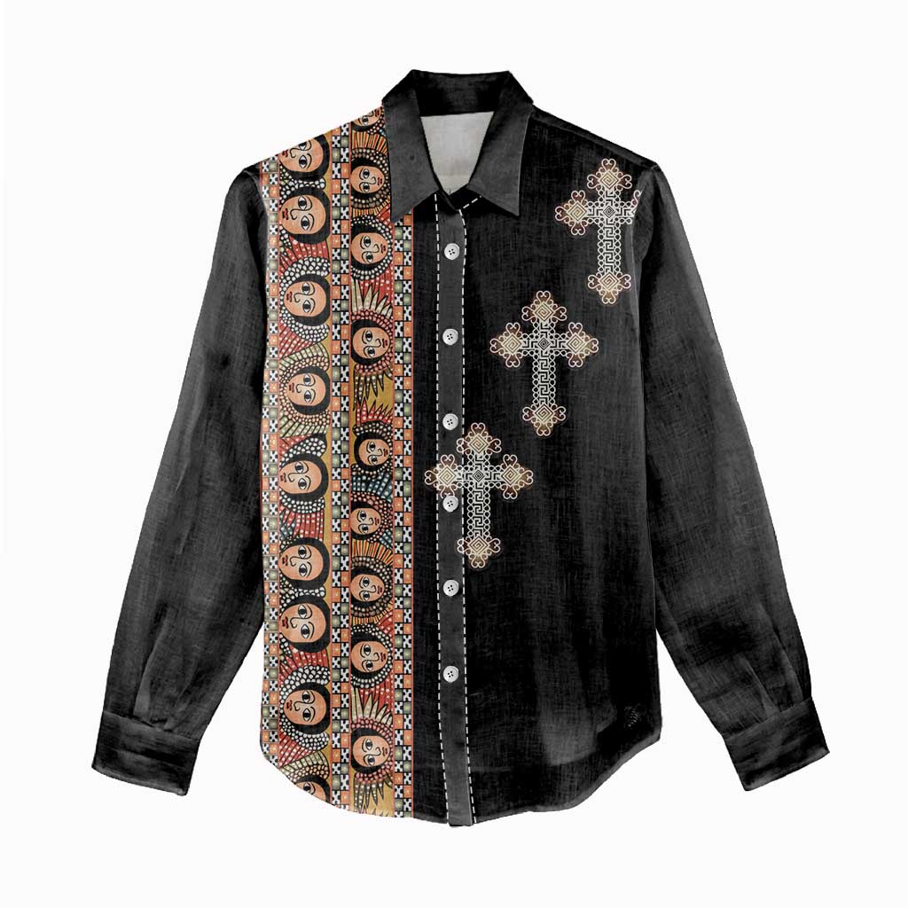 Ethiopia Angels Tilet With Cross Women Casual Shirt Black Color