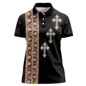 Ethiopia Angels Tilet With Cross Women Polo Shirt Black Color