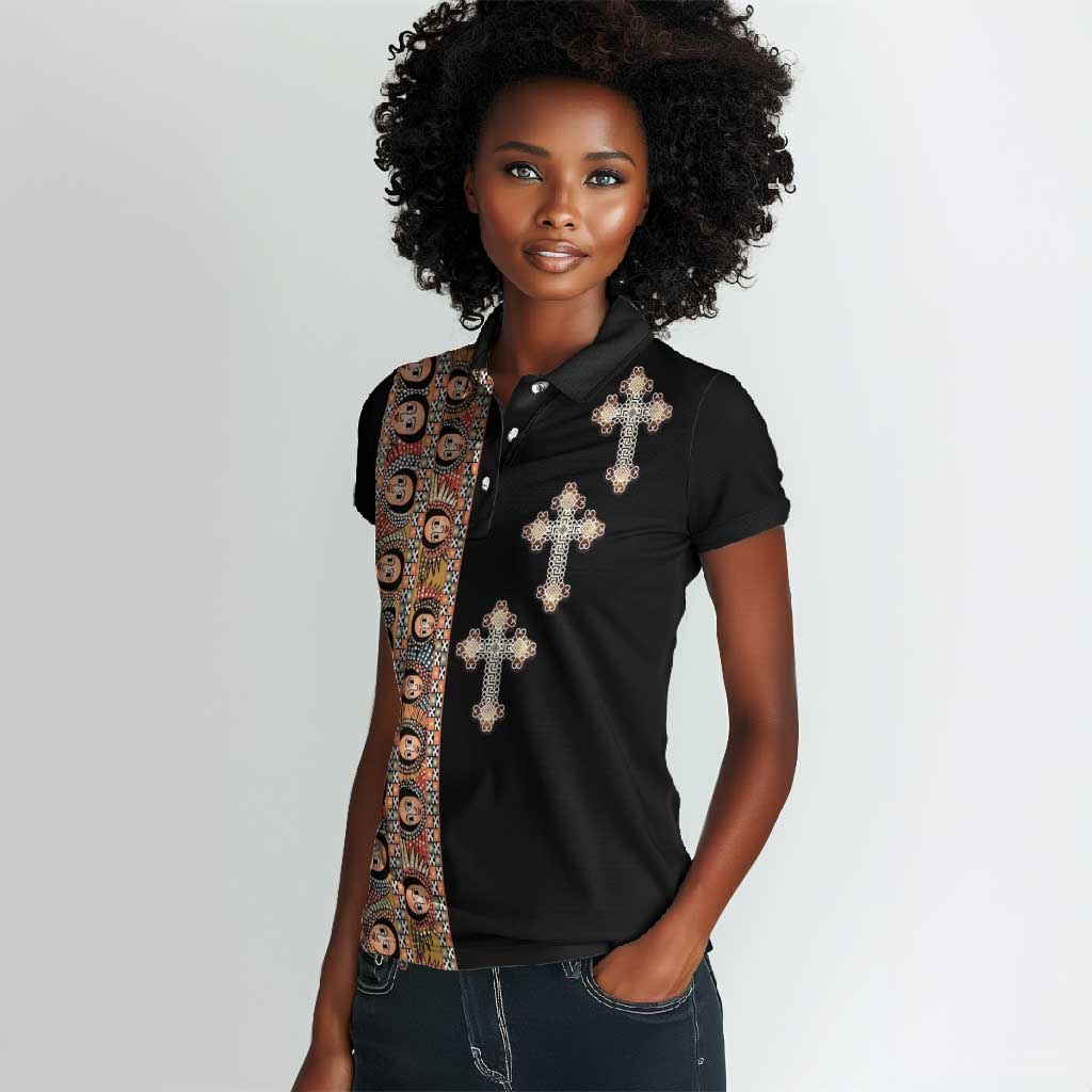 Ethiopia Angels Tilet With Cross Women Polo Shirt Black Color