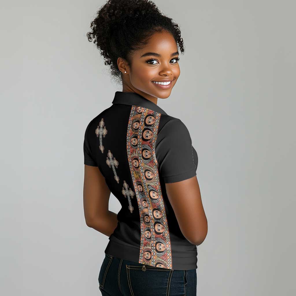 Ethiopia Angels Tilet With Cross Women Polo Shirt Black Color
