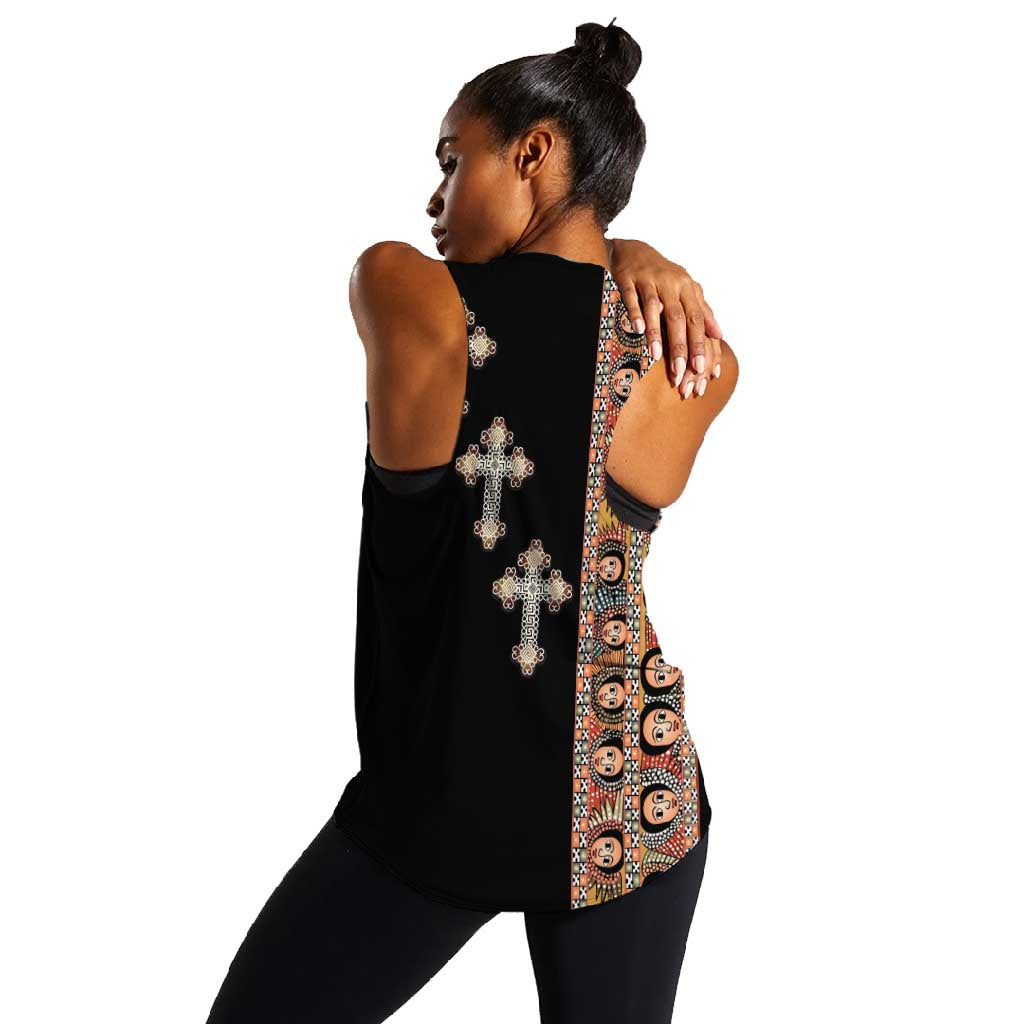 Ethiopia Angels Tilet With Cross Women Racerback Tank Black Color
