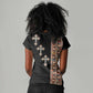 Ethiopia Angels Tilet With Cross Women V-Neck T-Shirt Black Color