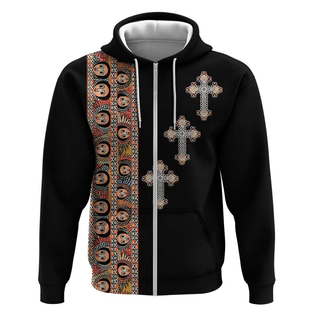 Ethiopia Angels Tilet With Cross Zip Hoodie Black Color