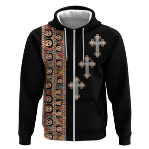 Ethiopia Angels Tilet With Cross Zip Hoodie Black Color